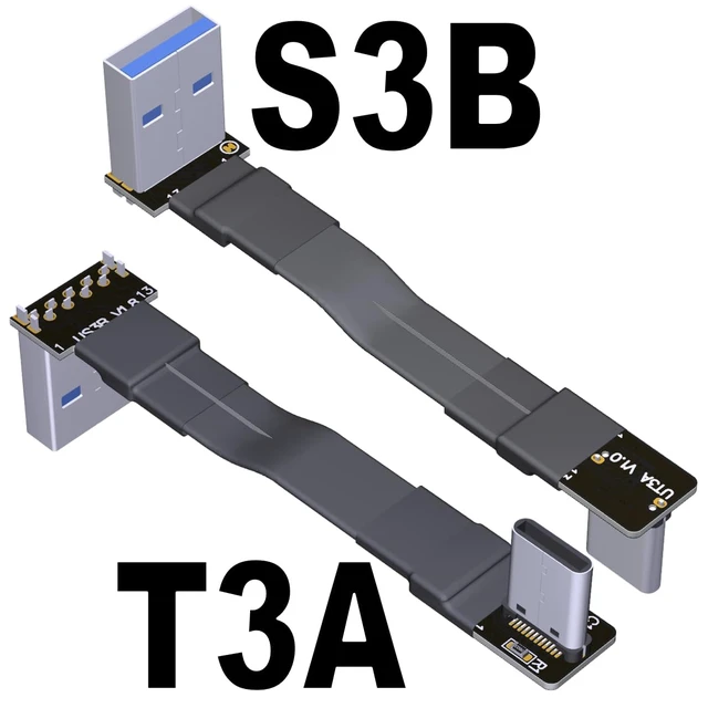 Alt view image 2 of 7 - USB 3.1 Type-A Male to USB3.1 Type-C Male Up/Down Angle USB Data Cable Type c Cord Connector Adapter FPC FPV Flat (15cm, T3A-S3B)