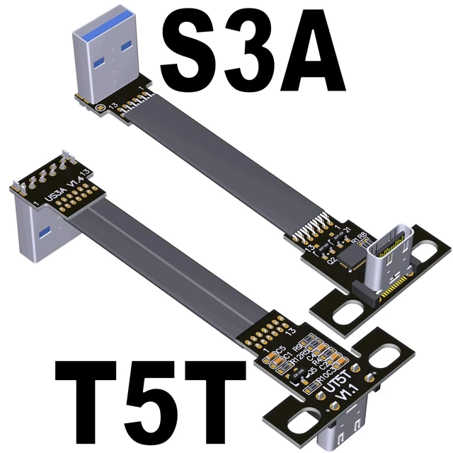 Alt view image 2 of 7 - USB 3.1 Type-A Male to USB3.1 Type-C Female Up/Down Angle USB Data Cable Type c Cord Connector Adapter FPC FPV Flat (50cm, T5T-S3A)