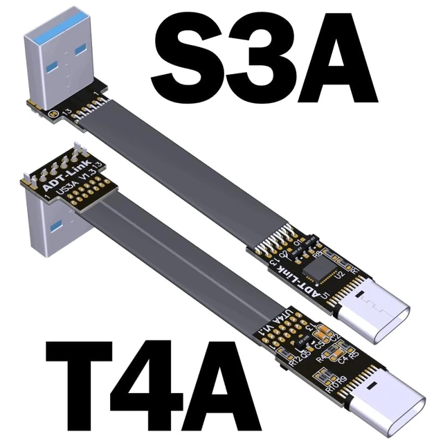 Alt view image 2 of 7 - USB 3.1 Type-A Male to USB3.1 Type-C Female Up/Down Angle USB Data Cable Type c Cord Connector Adapter FPC FPV Flat (30cm, T4A-S3A)