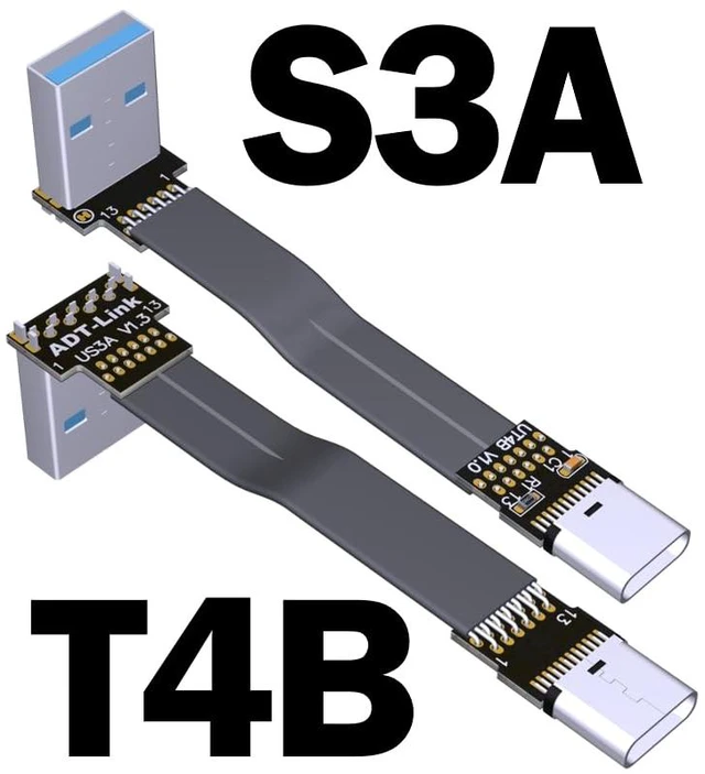 Alt view image 2 of 6 - USB 3.1 Type-A Male to USB3.1 Type-C Female Up/Down Angle USB Data Cable Type c Cord Connector Adapter FPC FPV Flat (50cm, T4B-S3A)
