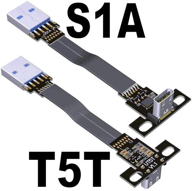 Alt view image 2 of 6 - USB 3.1 Type-A Male to USB3.1 Type-C Female Up/Down Angle USB Data Cable Type c Cord Connector Adapter FPC FPV Flat (20cm, T5T-S1A)
