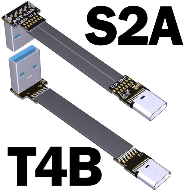 Alt view image 2 of 7 - USB 3.1 Type-A Male to USB3.1 Type-C Female Up/Down Angle USB Data Cable Type c Cord Connector Adapter FPC FPV Flat (20cm, T4B-S2A)