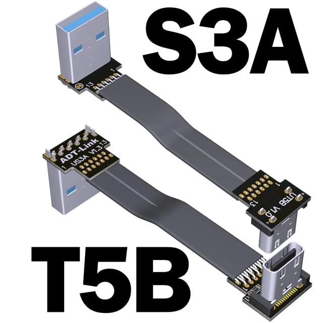 Alt view image 2 of 7 - USB 3.1 Type-A Male to USB3.1 Type-C Female Up/Down Angle USB Data Cable Type c Cord Connector Adapter FPC FPV Flat (30cm, T5B-S3A)