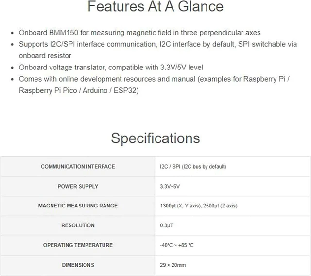 Alt view image 3 of 7 - BMM150 3-axis Magnetometer Sensor, Digital Compass Sensor, Magnetic Field Measurement, I2C/SPI Interface, Support Raspberry Pi/Raspberry Pi Pico/Ardu / ESP32