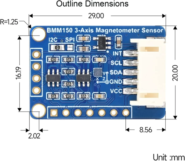 Alt view image 7 of 7 - BMM150 3-axis Magnetometer Sensor, Digital Compass Sensor, Magnetic Field Measurement, I2C/SPI Interface, Support Raspberry Pi/Raspberry Pi Pico/Ardu / ESP32