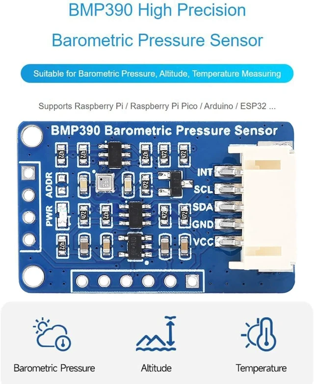 Alt view image 2 of 7 - waveshare BMP390 High Precision Barometric Pressure Sensor, Barometric Pressure/Altitude/Temperature Measuring, I2C and SPI Interfaces, for Raspberry Pi/Raspberry Pi Pico/Ardu/ ESP32