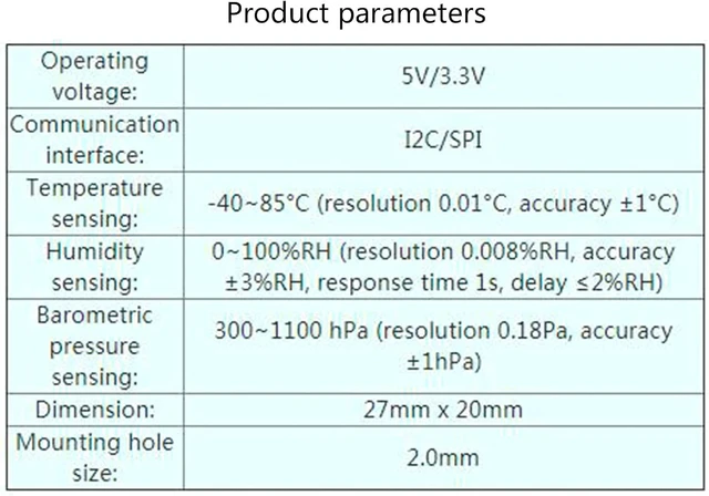 Alt view image 4 of 7 - BME280 Environmental Sensor, Sensing Environmental Temperature, Humidity, Barometric Pressure, Supports I2C and SPI Interfaces, Compatible with 3.3V/5V Voltage Levels for Raspberry/forArduino
