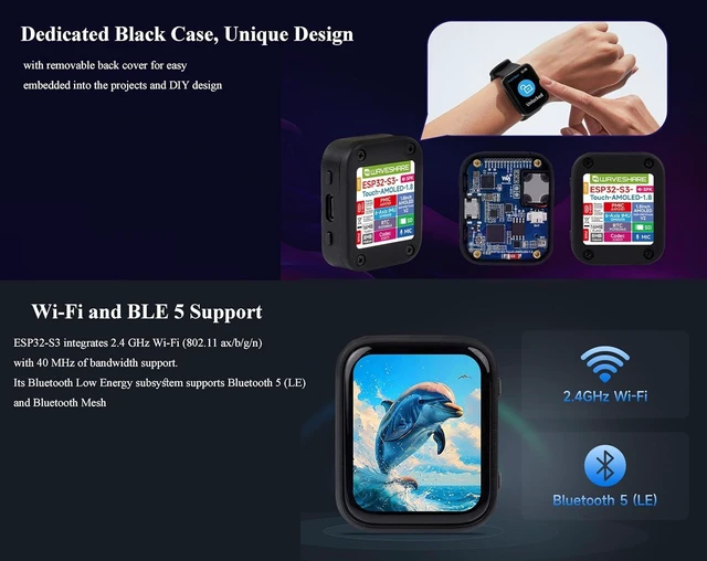 Alt view image 5 of 7 - ESP32-S3 1.8inch AMOLED Touch Display Development Board,Onboard Audio Codec