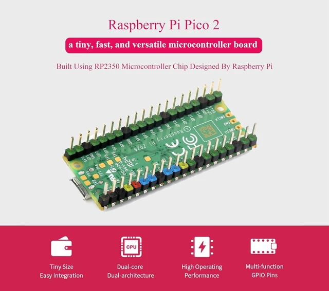 Alt view image 2 of 7 - Pico 2 with Pre-Soldered Color-Coded Header Compatible with Raspberry Pi Pico 2 Microcontroller, Based on RP2350, Dual-Core ARM Cortex-M33 and Dual-Core Hazard3 RISC-V Processor 4MB Flash, 3 Items