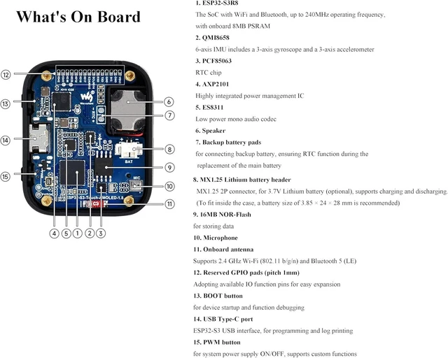 Alt view image 7 of 7 - ESP32-S3 1.8inch AMOLED Touch Display Development Board,Onboard Audio Codec