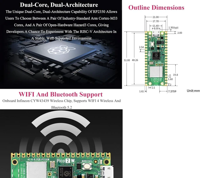 Alt view image 7 of 7 - (2PCS) Pico 2 W with Soldered Header Compatible with Raspberry Pi Pico 2 W