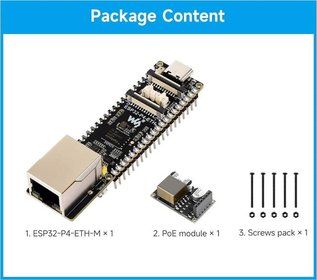 Alt view image 2 of 7 - ESP32-P4 PoE Ethernet AI Development Board, ESP32-P4 Chip, with PoE Module