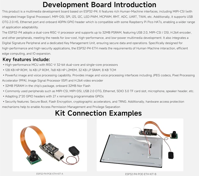 Alt view image 4 of 7 - ESP32-P4 PoE ETH AI Development Board, ESP32-P4 Chip, with PoE Module
