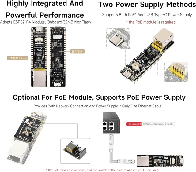 Alt view image 5 of 7 - ESP32-P4 PoE ETH AI Development Board, ESP32-P4 Chip, with PoE Module
