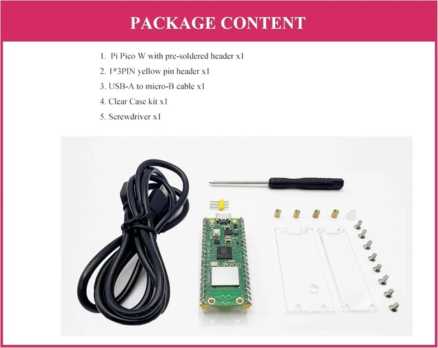 Alt view image 2 of 7 - Pre-Soldered Header Raspberry Pi Pico W, Built-in WiFi Support 2.4 GHZ Wi-Fi 4, Based on Official RP2040 Dual-Core Processor,Dual-core Arm Cortex M0+ ProcessorComes with Pico W Board and Case