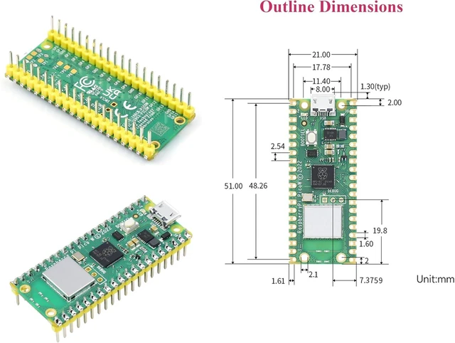 Alt view image 7 of 7 - Pre-Soldered Header Raspberry Pi Pico W, Built-in WiFi Support 2.4 GHZ Wi-Fi 4, Based on Official RP2040 Dual-Core Processor,Dual-core Arm Cortex M0+ ProcessorComes with Pico W Board and Case