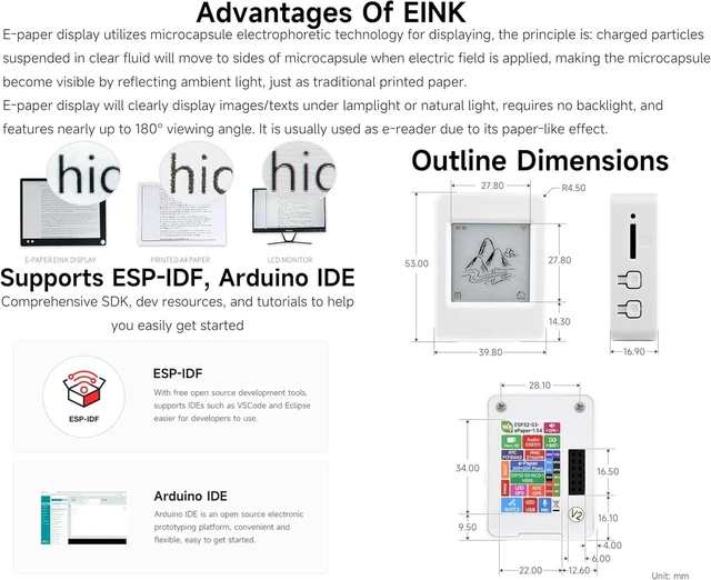 Alt view image 6 of 7 - ESP32-S3 1.54inch e-Paper AIoT Development Board, 200 x 200, Black/White, Supports Wi-Fi and Bluetooth Dual-Mode Communication,Supports AI Speech Interaction, DIY Creative Function, etc.
