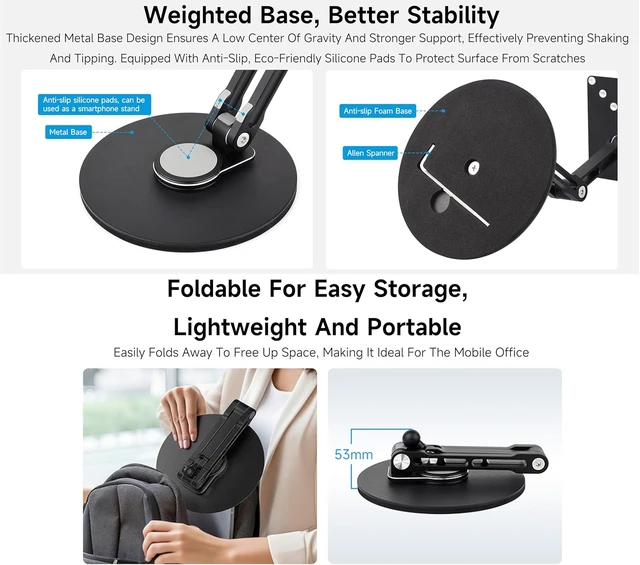 Alt view image 4 of 7 - VESA Portable Monitor Stand, Compatible with Monitors Up to 19inch, Supports 50 x 50/75 x 75/100 x 100 (mm) VESA Mounting Holes, Supports Multi-Axis Rotation, Adjustable & Foldable