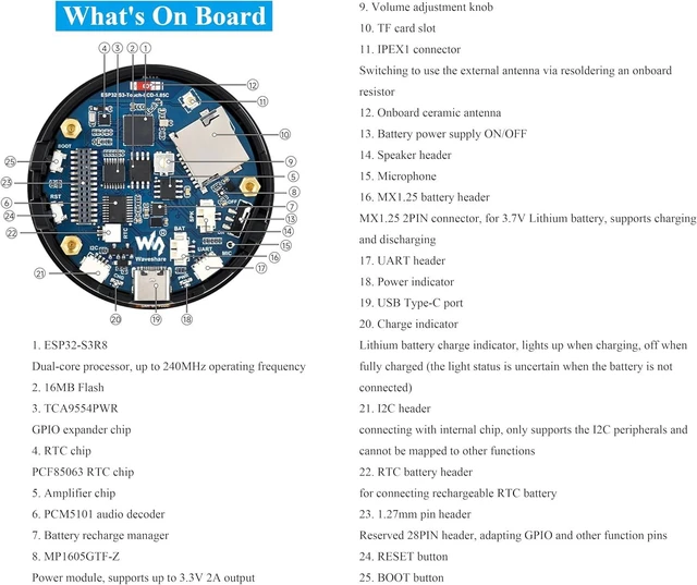 Alt view image 7 of 7 - ESP32-S3 with 1.85inch Touch Round LCD Development Board, 360x360, Support W-i-Fi & BLE 5, Smart Speaker Box, AI Speech, Supports AI Speech Interaction and Offline Voice Control