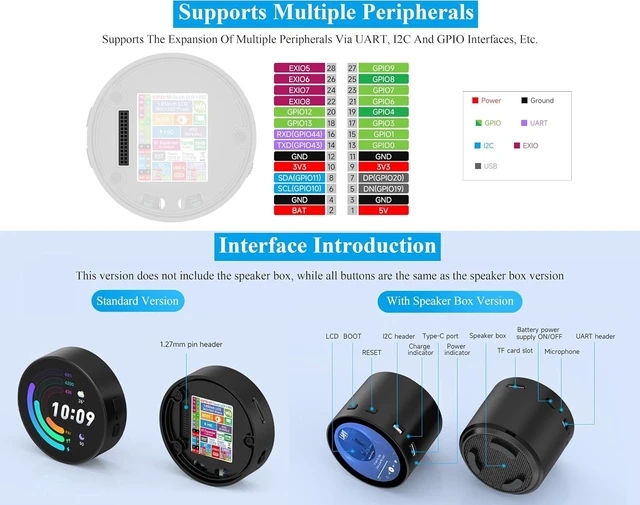 Alt view image 6 of 7 - ESP32-S3 with 1.85inch Touch Round LCD Development Board, 360x360, Support W-i-Fi & BLE 5, Smart Speaker Box, AI Speech, Supports AI Speech Interaction and Offline Voice Control