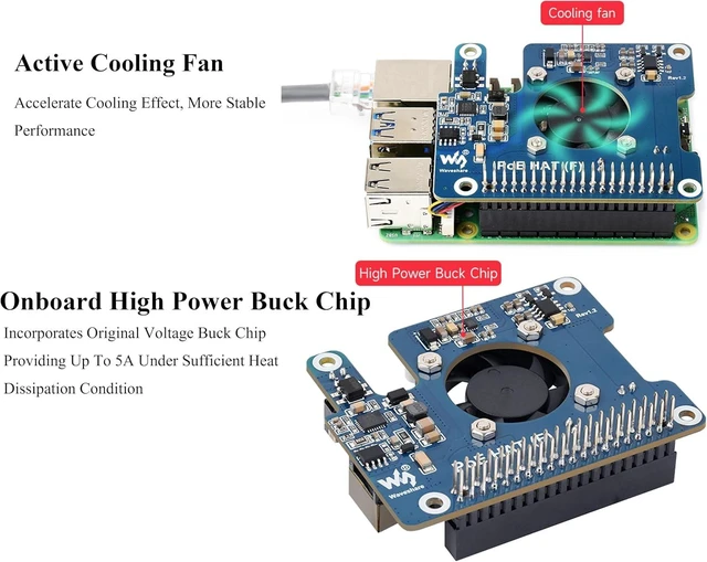Alt view image 5 of 7 - Power Over Ethernet HAT PoE HAT with Metal Heatsink for Raspberry Pi 5, Onboard Cooling Fan, Supports 802.3af/at Network, 12V and 5V Power Outputs Easy for More Peripherals