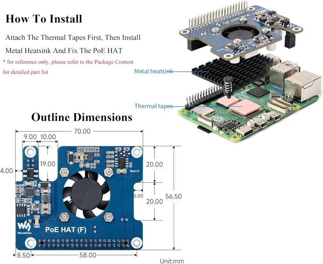 Alt view image 7 of 7 - Power Over Ethernet HAT PoE HAT with Metal Heatsink for Raspberry Pi 5, Onboard Cooling Fan, Supports 802.3af/at Network, 12V and 5V Power Outputs Easy for More Peripherals