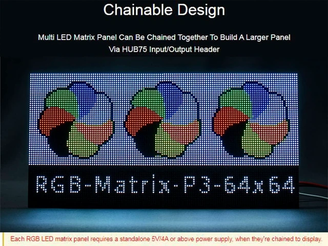 Alt view image 4 of 7 - Flexible RGB Full Color LED Matrix Panel 64x64 Pixels, 4096 Individual RGB LEDs,3mm Pitch,Adjustable Brightness and Bendable PCB, Compatible with Raspberry Pi/Raspberry Pi Pico / ESP32 / Ardu