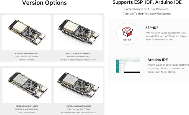 Alt view image 7 of 7 - ESP32-C5 WiFi6 Dev Board 5GHz/2.4GHz Dual-Band, ESP32-C5-WROOM-1U Module, 240MHz RISC-V, 32MB Flash+8MB PSRAM, WiFi/BLE 5/ Zigbee/Thread Wireless, with External Antenna, Pre-soldered Header
