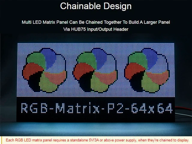 Alt view image 3 of 7 - waveshare RGB Full Color LED Matrix Panel 64x64 Pixels, 2mm Pitch, Adjustable Brightness,Supports Raspberry Pi/Raspberry Pi Pico / ESP32 / Ardu,Display Text, Colorful Image, Animation