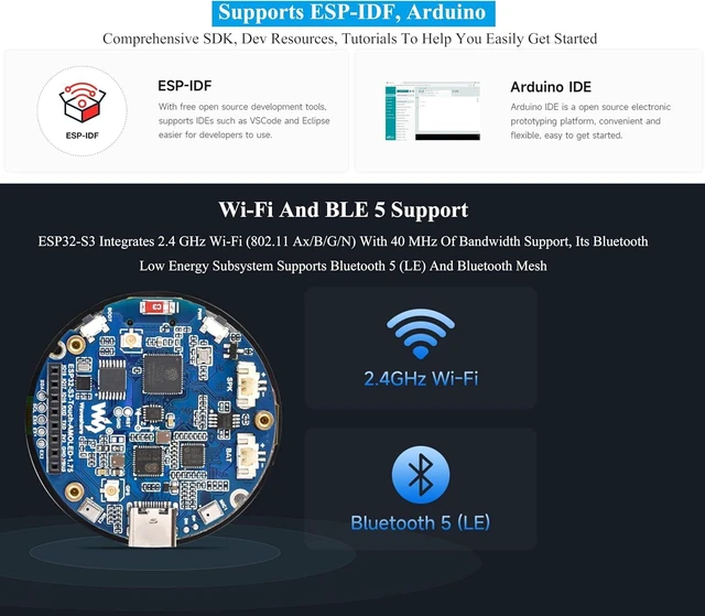 Alt view image 6 of 7 - ESP32-S3 with 1.75inch AMOLED Round Touch Display DevBoard, 466x466, 3Items