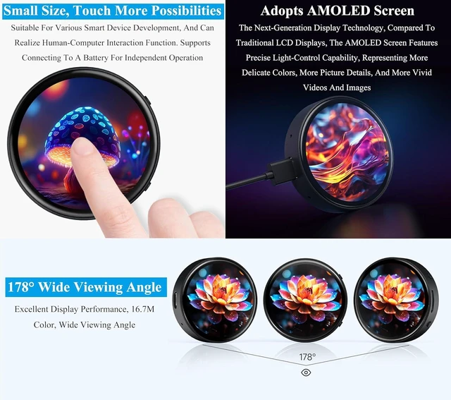Alt view image 5 of 7 - ESP32-S3 with 1.75inch AMOLED Round Touch Display DevBoard, 466x466, 3Items