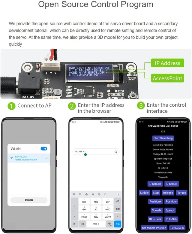 Alt view image 6 of 7 - Waveshare 30KG High Torque Serial Bus Servo Motor, 360 Programmable Magnetic Encoder, Two-Way Feedback, Servo/Motor Mode Switchable