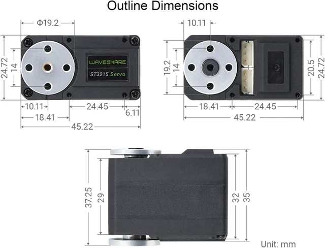 Alt view image 7 of 7 - Waveshare 30KG High Torque Serial Bus Servo Motor, 360 Programmable Magnetic Encoder, Two-Way Feedback, Servo/Motor Mode Switchable