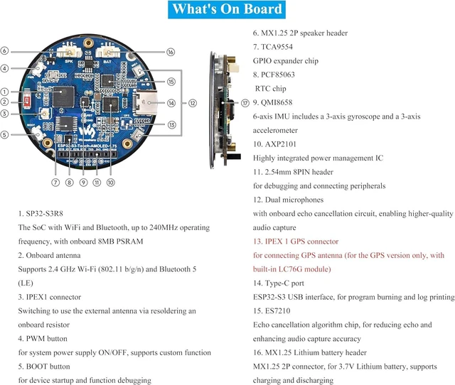 Alt view image 7 of 7 - ESP32-S3 with 1.75inch AMOLED Round Touch Display DevBoard, 466x466, 3Items