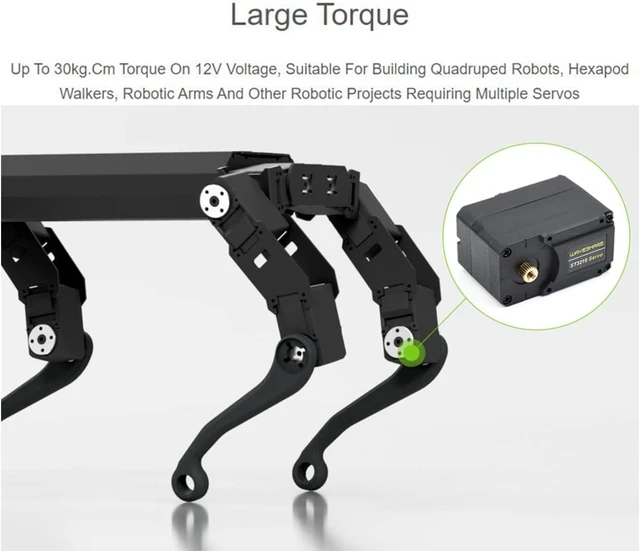 Alt view image 5 of 7 - Waveshare 30KG High Torque Serial Bus Servo Motor, 360 Programmable Magnetic Encoder, Two-Way Feedback, Servo/Motor Mode Switchable