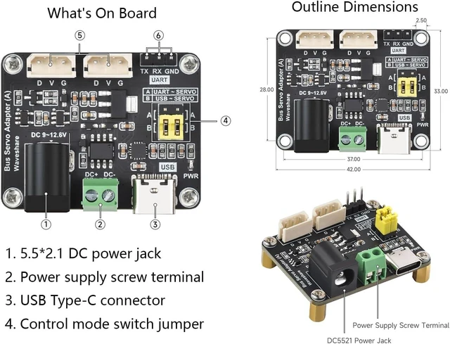 Alt view image 7 of 7 - Serial Bus Servo Driver Board with Servo Power Supply and Control Circuit, Suitable for ST/SC Series Serial Bus Servos, Supports Controlling up to 253 ST/SC Series Serial Bus Servos at the Same Time