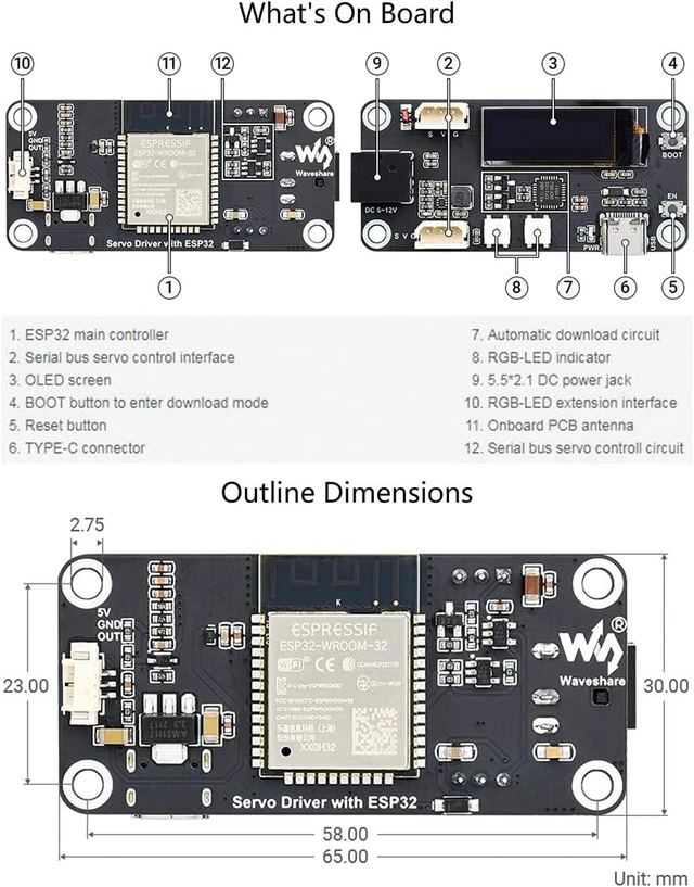 Alt view image 7 of 7 - ESP32 Servo Driver Expansion Board, Built-in WiFi and Bluetooth, UART Serial Bus Control up to 253 Servos via ESP32 Serial Port Open Source Web Application and Various Robot Structures