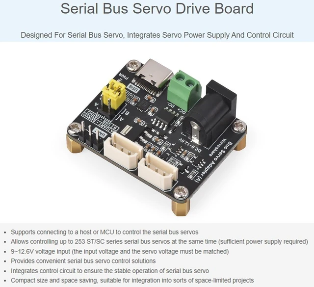 Alt view image 2 of 7 - Serial Bus Servo Driver Board with Servo Power Supply and Control Circuit, Suitable for ST/SC Series Serial Bus Servos, Supports Controlling up to 253 ST/SC Series Serial Bus Servos at the Same Time