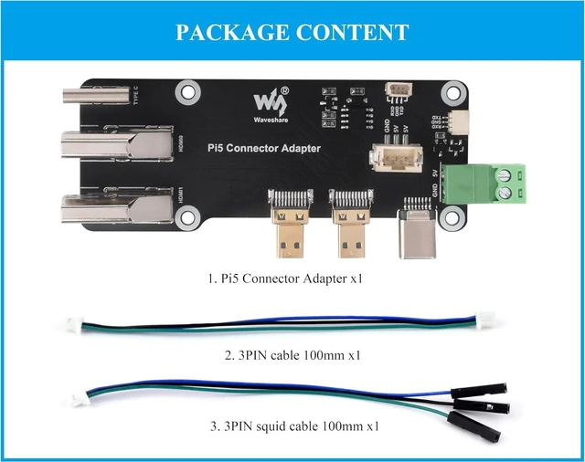 Alt view image 2 of 7 - Micro HDMI to HDMI Multifunctional Adapter, Compatible with Raspberry Pi 5/4B, Pi5 Connector Adapter, Dual 4K Outputs, Power Via Type-C Port or Screw Terminal