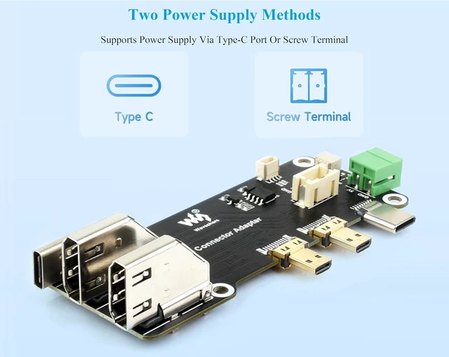 Alt view image 4 of 7 - Micro HDMI to HDMI Multifunctional Adapter, Compatible with Raspberry Pi 5/4B, Pi5 Connector Adapter, Dual 4K Outputs, Power Via Type-C Port or Screw Terminal