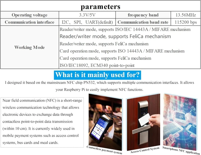 Alt view image 3 of 7 - PN532 NFC HAT Compatible with Raspberry Pi 5/ 4B/3B+/3B/2B/A+/Zero W/WH/Zero 2 W/Pico/Pico 2W, PN532 Chip, Support Multi NFC/RFID Cards, 13.56 MHz Band, I2C, SPI, and UART Interfaces