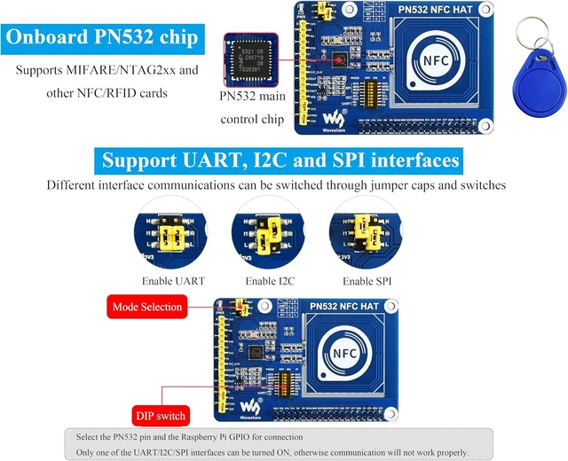 Alt view image 5 of 7 - PN532 NFC HAT Compatible with Raspberry Pi 5/ 4B/3B+/3B/2B/A+/Zero W/WH/Zero 2 W/Pico/Pico 2W, PN532 Chip, Support Multi NFC/RFID Cards, 13.56 MHz Band, I2C, SPI, and UART Interfaces