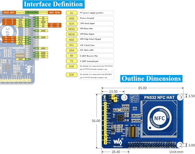 Alt view image 7 of 7 - PN532 NFC HAT Compatible with Raspberry Pi 5/ 4B/3B+/3B/2B/A+/Zero W/WH/Zero 2 W/Pico/Pico 2W, PN532 Chip, Support Multi NFC/RFID Cards, 13.56 MHz Band, I2C, SPI, and UART Interfaces