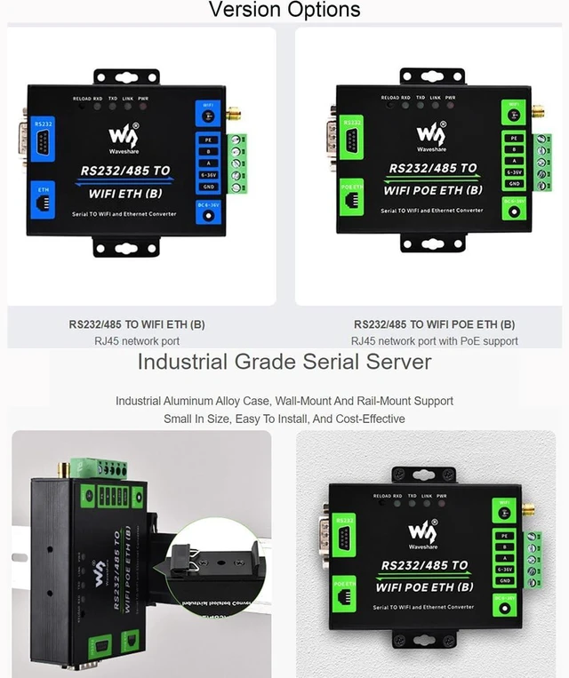 Alt view image 3 of 7 - waveshare RS232/485 to WiFi and Ethernet Converter Serial Server, Modbus Gateway, MQTT Gateway,Serial Port to HTTPD Client, Allow Serial Port to WiFi, Serial Port to Ethernet, Ethernet to WiFi