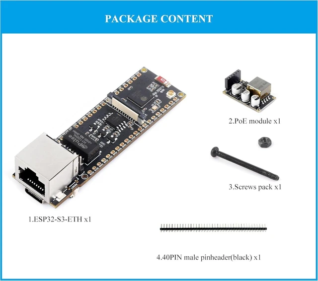 Alt view image 2 of 7 - 2PCS ESP32-S3 PoE Ethernet Development Board, 10/100Mbps RJ45 ETH Port, 240MHz Dual Core Processor, Onboard Type-C Port & TF Card Slot, Support WiFi & BLE & Ethernet Communication, with POE Module