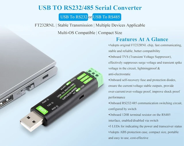 Alt view image 2 of 7 - USB to RS485/RS232 Serial Converter Board, Onboard Original FT232RNL Chip Fast Stable Transmission,Multiple Devices Applicable, Compatible with Mac, Linux,Android, Windows 11/10/ 8.1/ 8/ 7, etc.