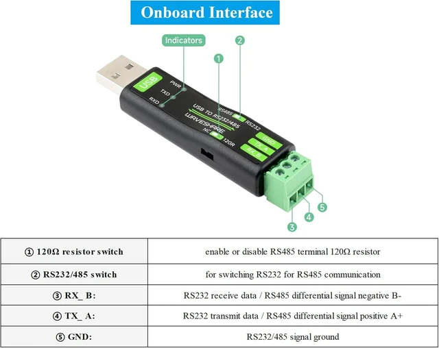Alt view image 4 of 7 - USB to RS485/RS232 Serial Converter Board, Onboard Original FT232RNL Chip Fast Stable Transmission,Multiple Devices Applicable, Compatible with Mac, Linux,Android, Windows 11/10/ 8.1/ 8/ 7, etc.