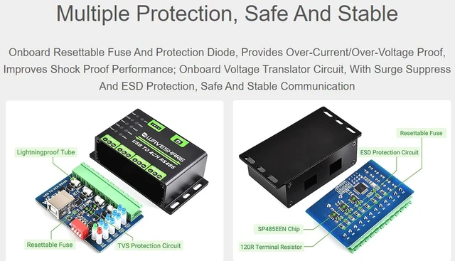 Alt view image 4 of 7 - waveshare Industrial USB to RS485 Converter Extending USB to 4CH RS485, 1200bps ~ 460800bps Baudrate, Transmission Distance up to 1.2km, Compatible with Win7/8/8.1/10/11, Mac, Linux, Android,etc