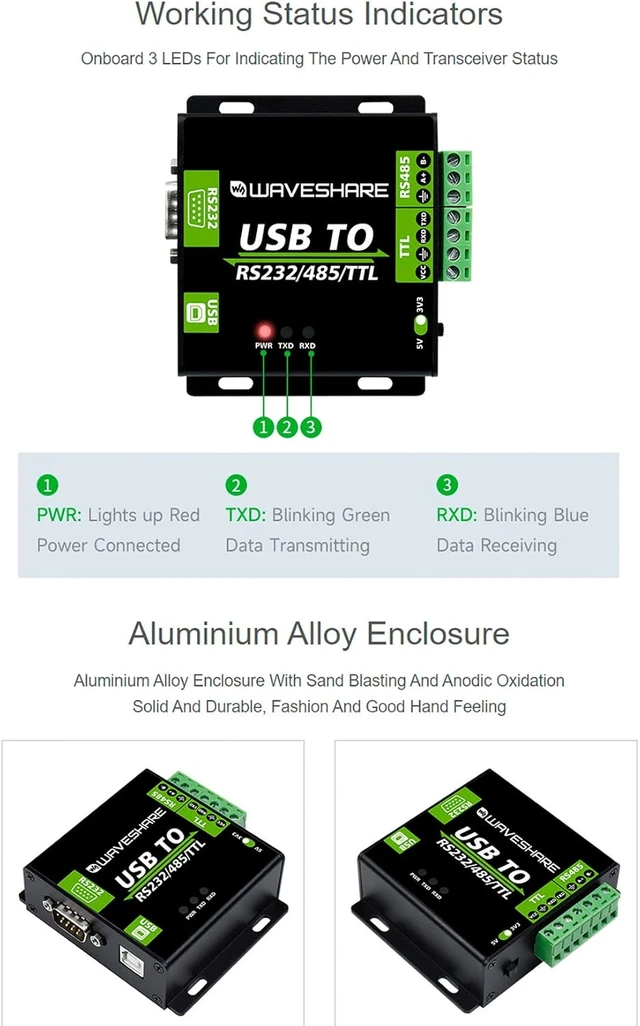 Alt view image 6 of 7 - Industrial Grade Isolated USB Converter, USB TO RS232/485/TTL Converter CH343G Chip, Multi-Protocol/Multi-Type Conversion Multiple Protection, Support Mac, Linux, Android, Windows 11/10/8.1/8/7