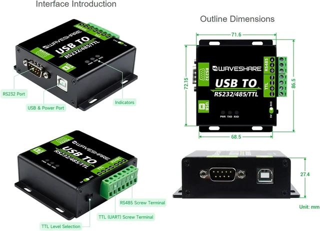 Alt view image 7 of 7 - Industrial Grade Isolated USB Converter, USB TO RS232/485/TTL Converter CH343G Chip, Multi-Protocol/Multi-Type Conversion Multiple Protection, Support Mac, Linux, Android, Windows 11/10/8.1/8/7